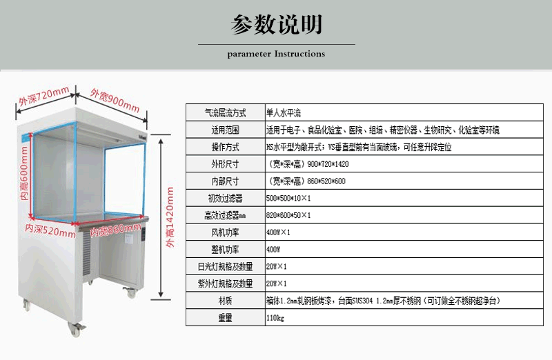 單人水平流超凈化工作臺參數(shù)
